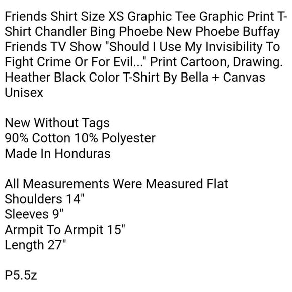 Friends Shirt Size XS Graphic Tee Graphic Print T-Shirt Chandler Bing Phoebe New - Picture 5 of 5